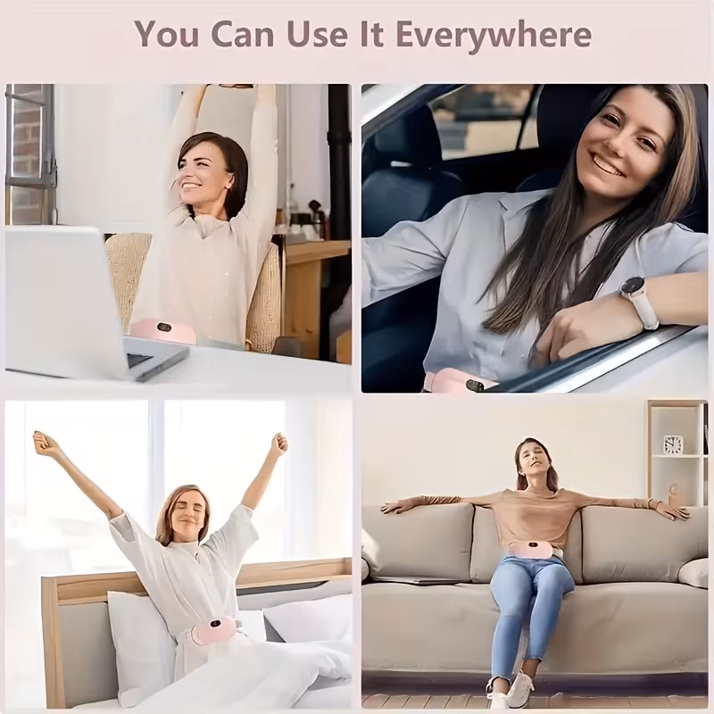 USB menstrual heating pad for period cramp relief — cordless heat and massage therapy device