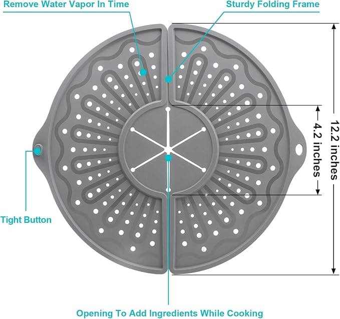 Silicone splatter guard fitted on round pan — 16 to 30 cm diameter flexible design for all cookware