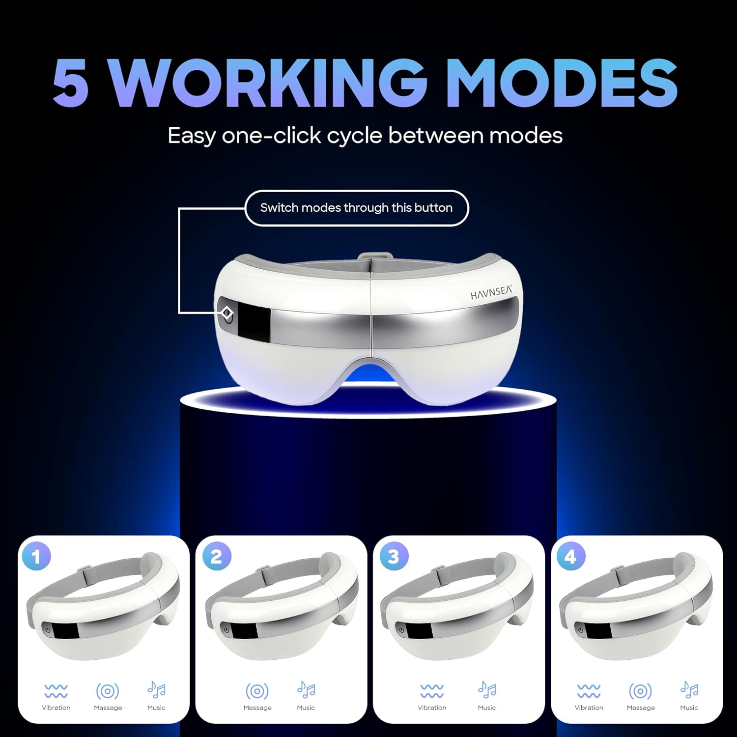 Built-in Bluetooth speaker on eye massager — wireless music player integrated into sleep mask design