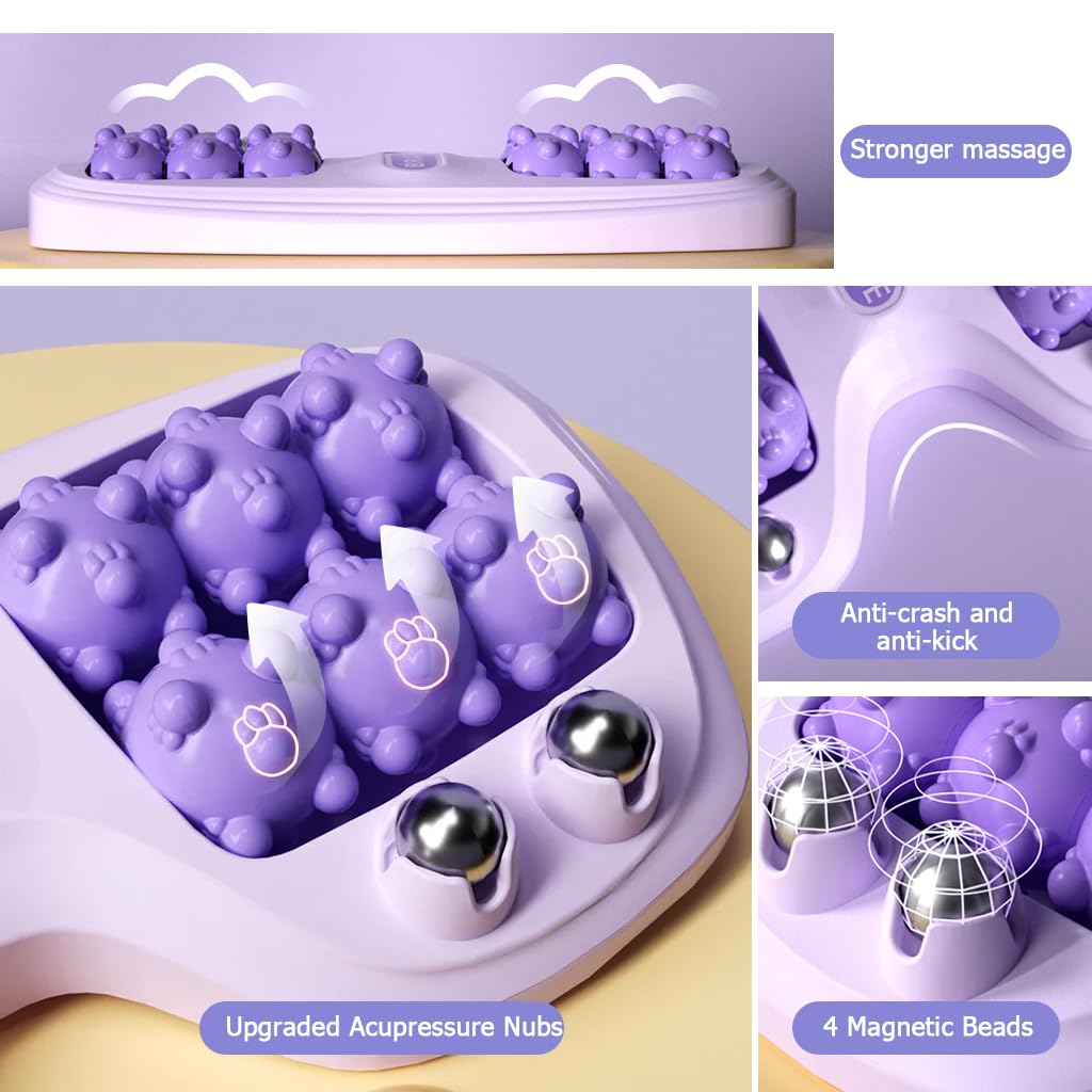 Foot massage roller being used on bare foot — rolling motion for deep tissue massage therapy