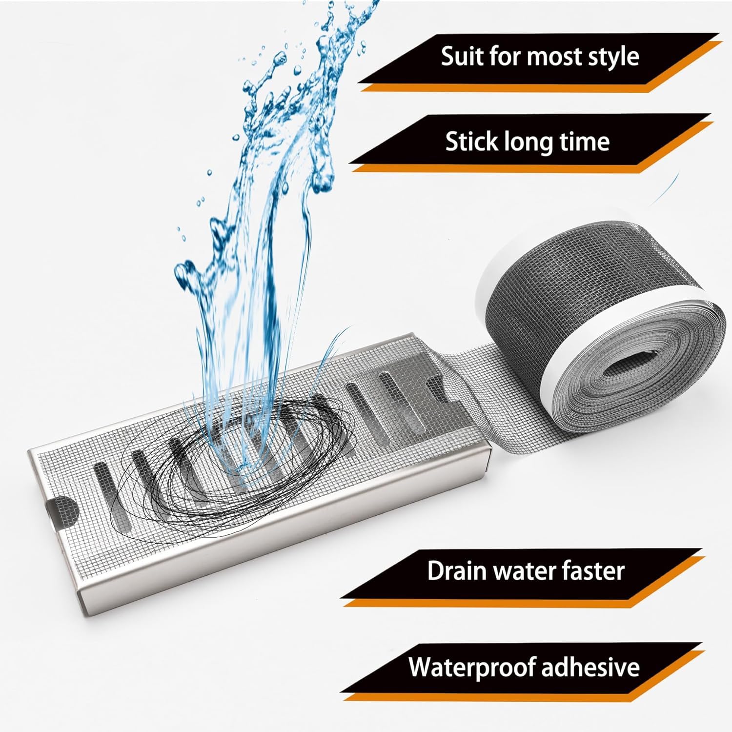 Adhesive mesh drain protector being applied to kitchen sink — easy peel and stick installation