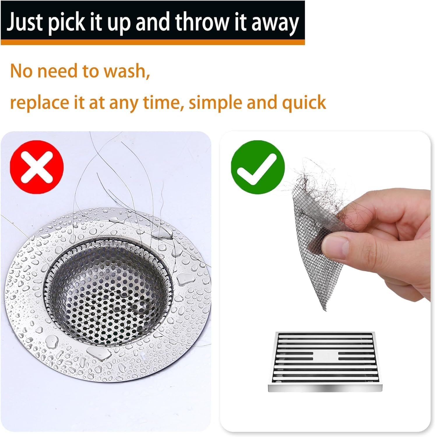 Transparent drain hair catcher on sink surface — nearly invisible when applied for discreet protection