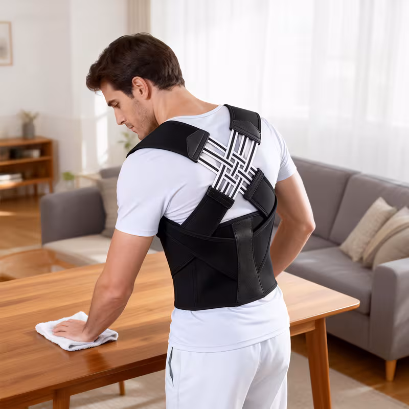 Dual-strap design of posture corrector — adjustable shoulder straps pulling back for spine alignment