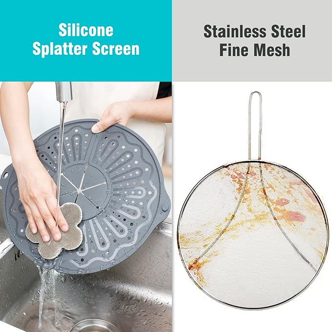 Silicone oil splatter guard laid flat — full size view of heat-resistant kitchen accessory
