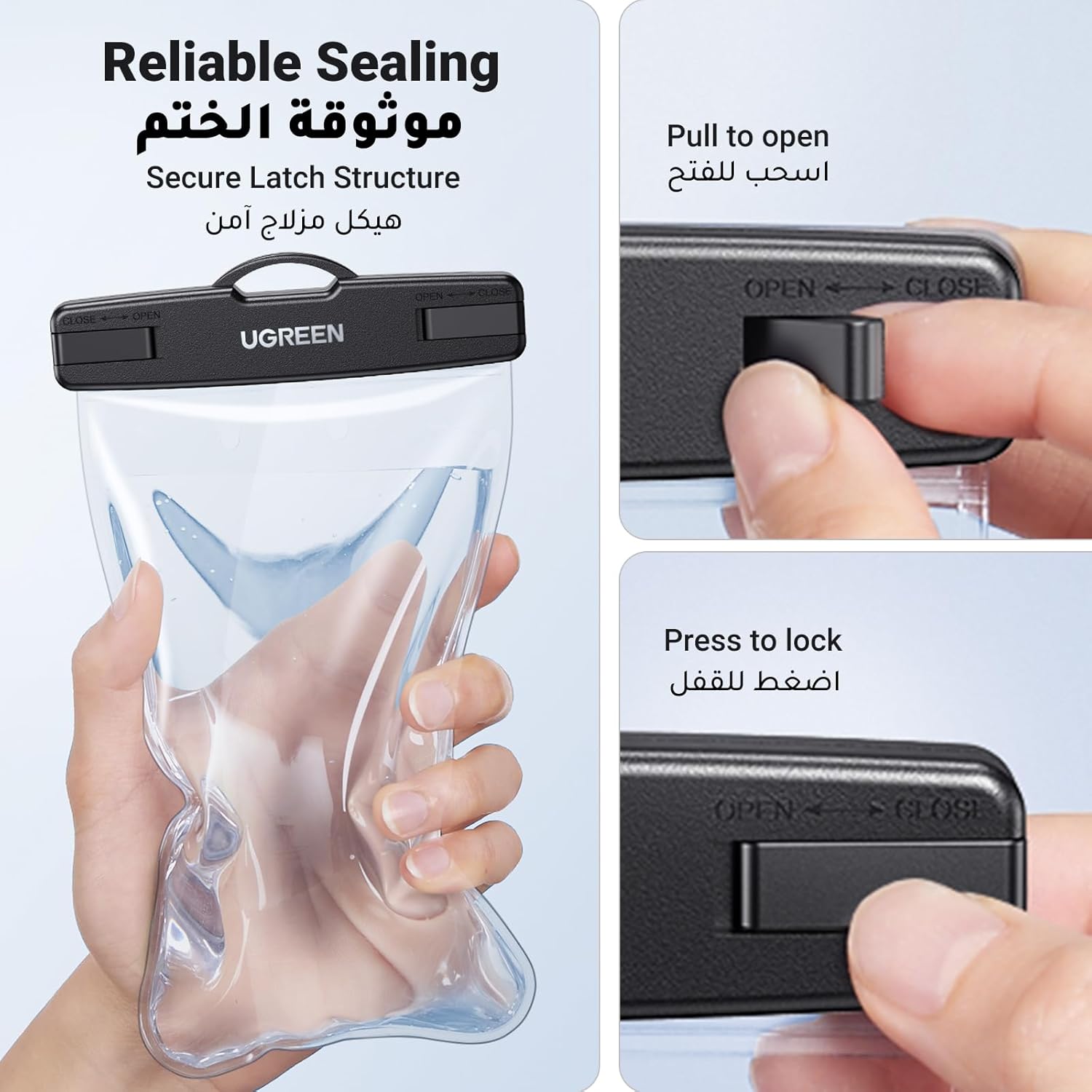 Phone inside clear waterproof pouch — touchscreen compatible transparent TPU material for full device use