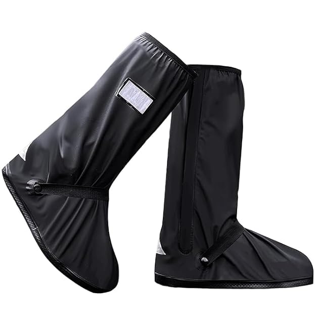 Anti-slip rubber sole on waterproof shoe cover — textured bottom for safe walking on slippery surfaces